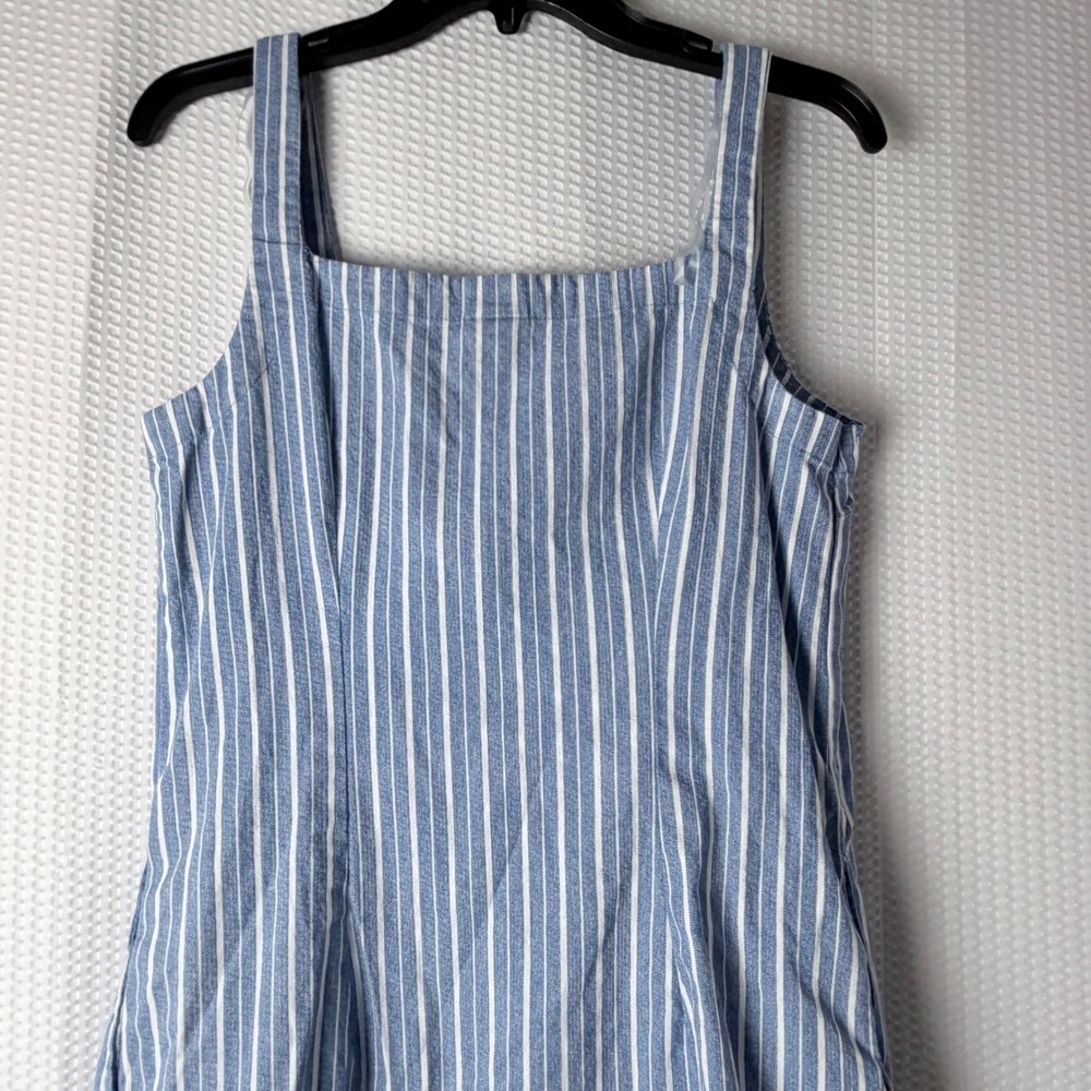 A New Day Mini Dress Women S Blue Striped Linen Blend Sleeveless Pockets Coastal - Picture 3 of 9